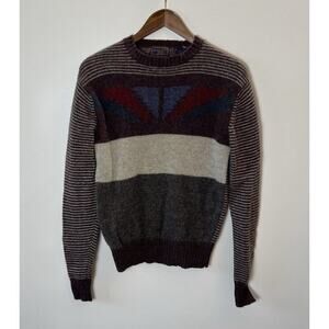 Hunting Horn Unisex Vintage Wool Crew Neck Sweater Size S Multicolor Warm Cozy